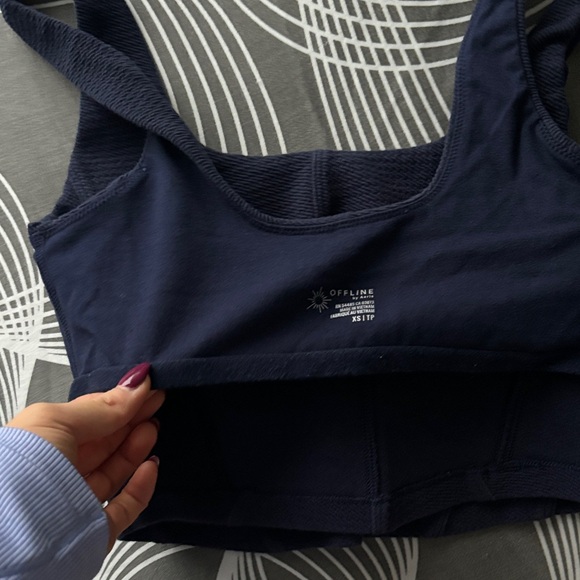 Navy Blue Textured Crop Top - Picture 3 of 4